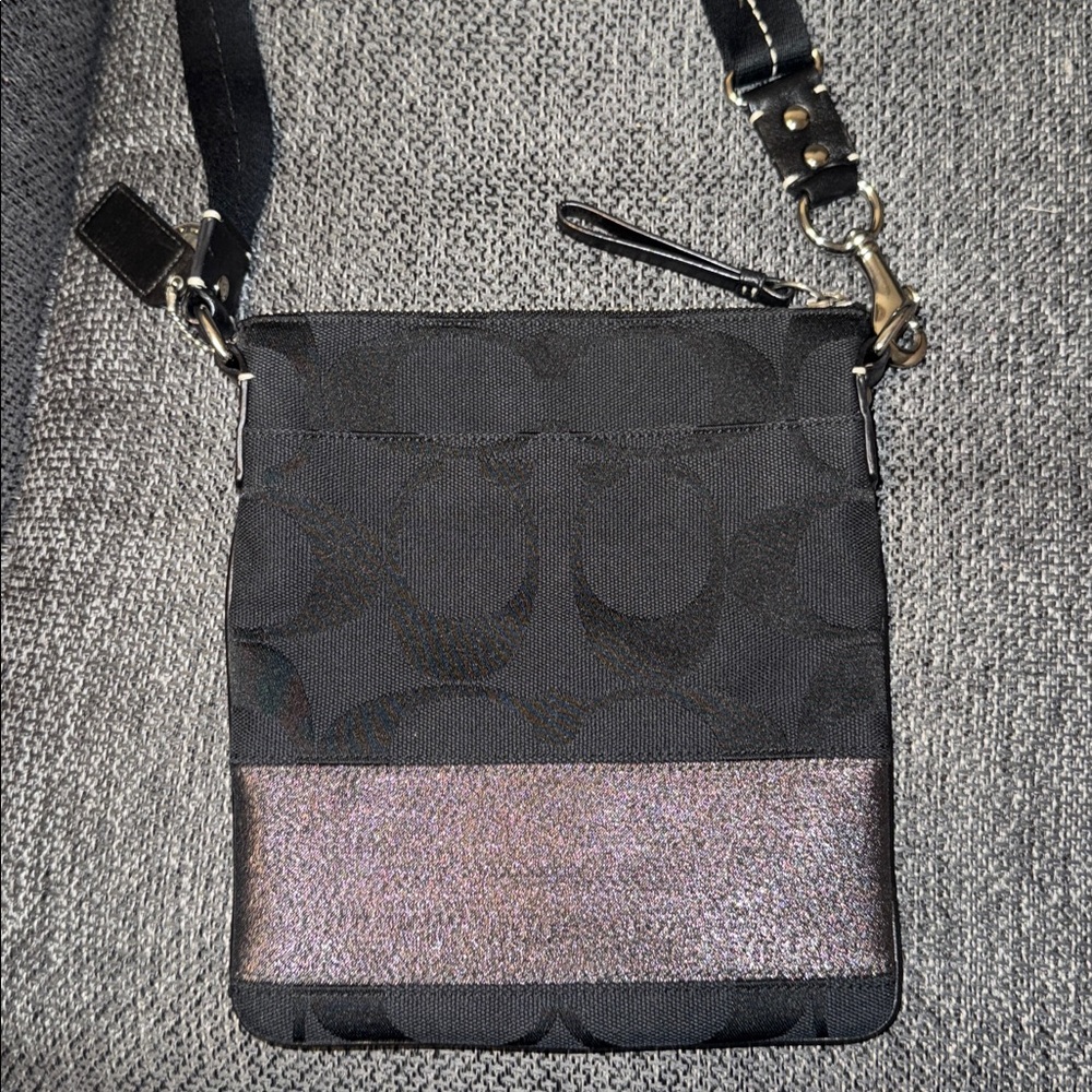 Coach Silver and Black Textured Crossbody Bag